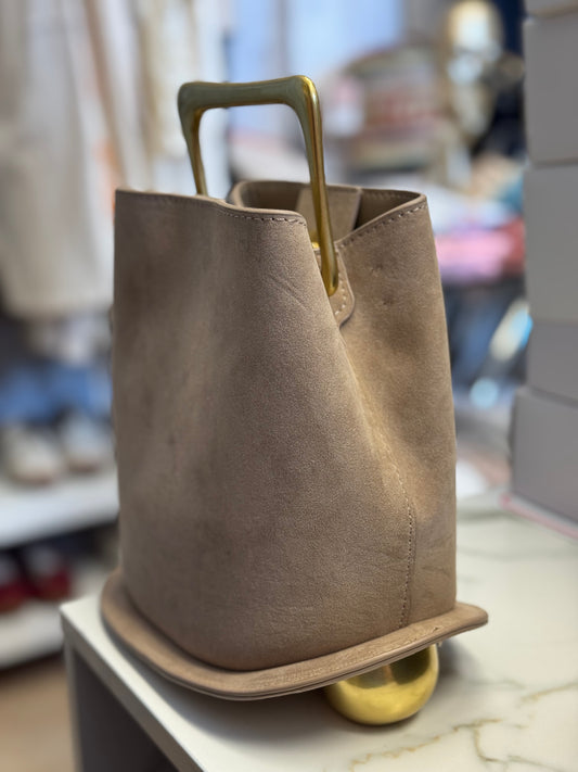 Suede Beige Gold Handle Bag
