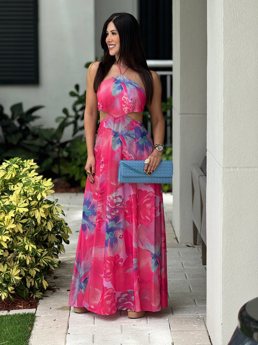 Luxxie Pink Multicolor Print Dress