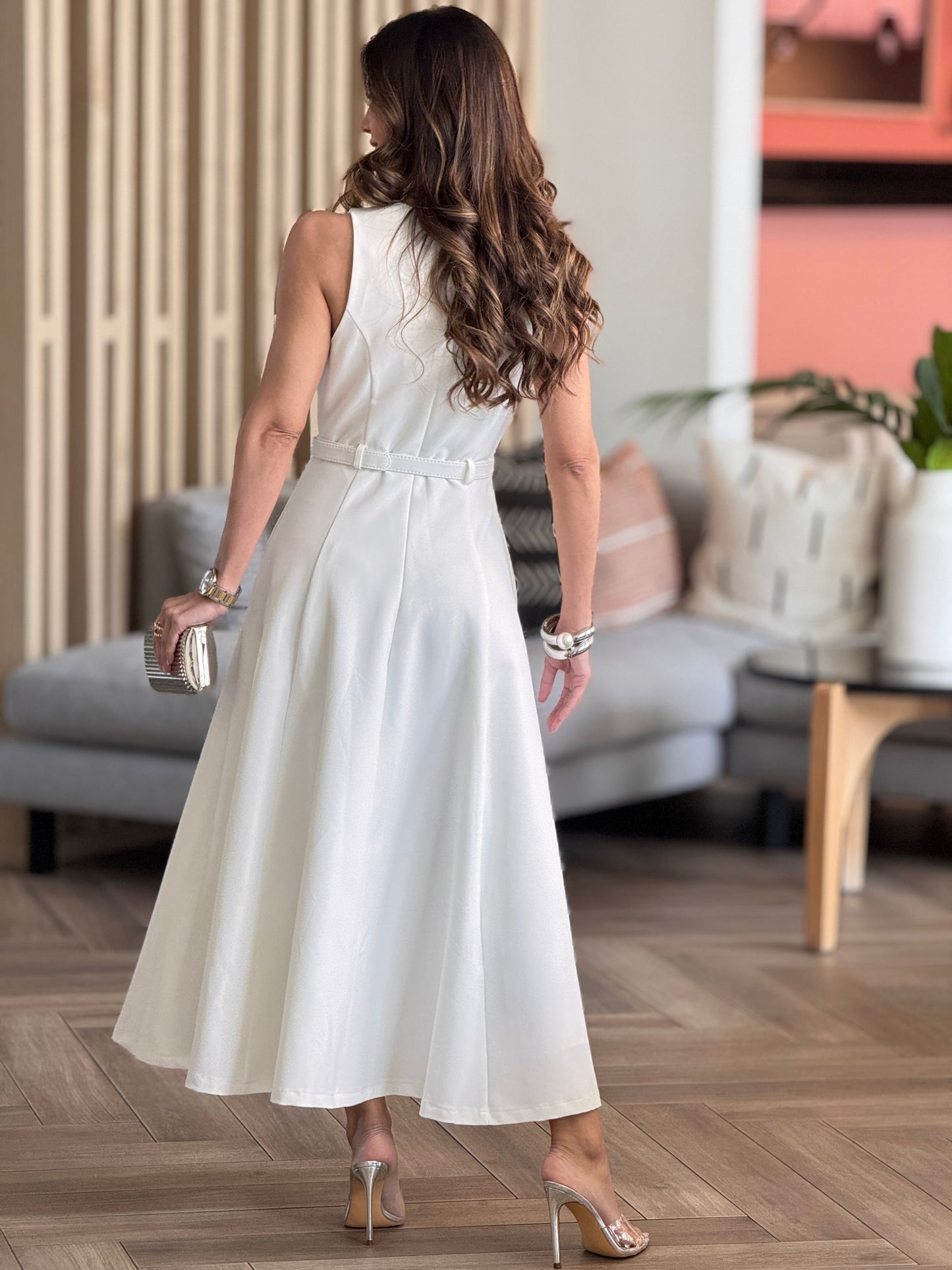 Coty White 3D Flowers Midi Dress