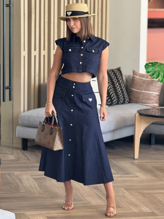 Marfa Dark Denim Skirt Set