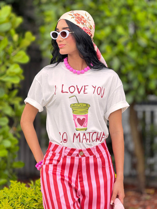 Love U Matcha +Scarf White T-Shirt