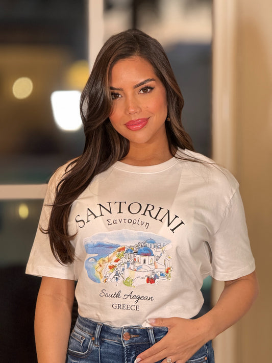 Santorini White Graphic T-Shirt