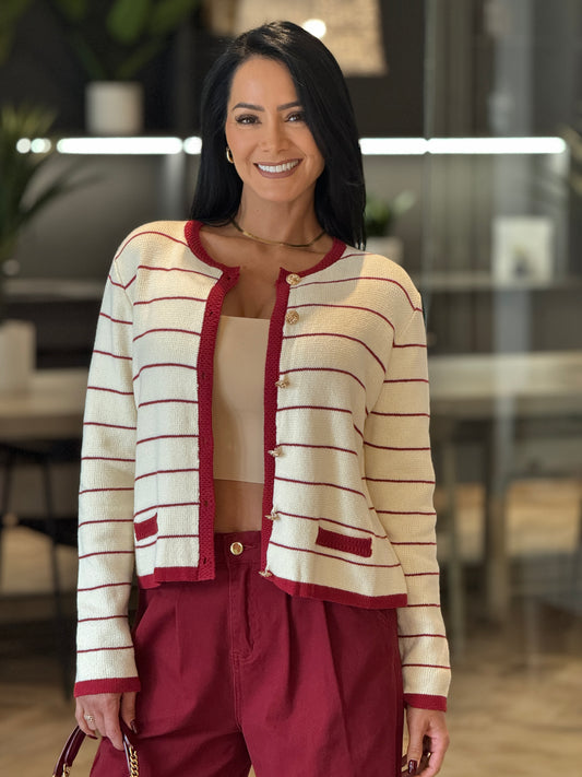 Strut Red/Yvory Lines Knitted Top