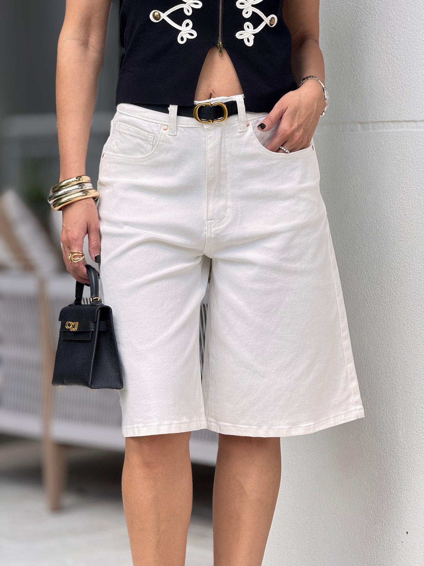Mine White Denim Bermuda Shorts