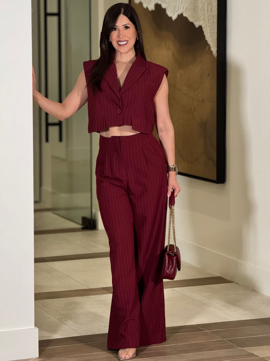 Angelica Burgundy Lines Vest Set