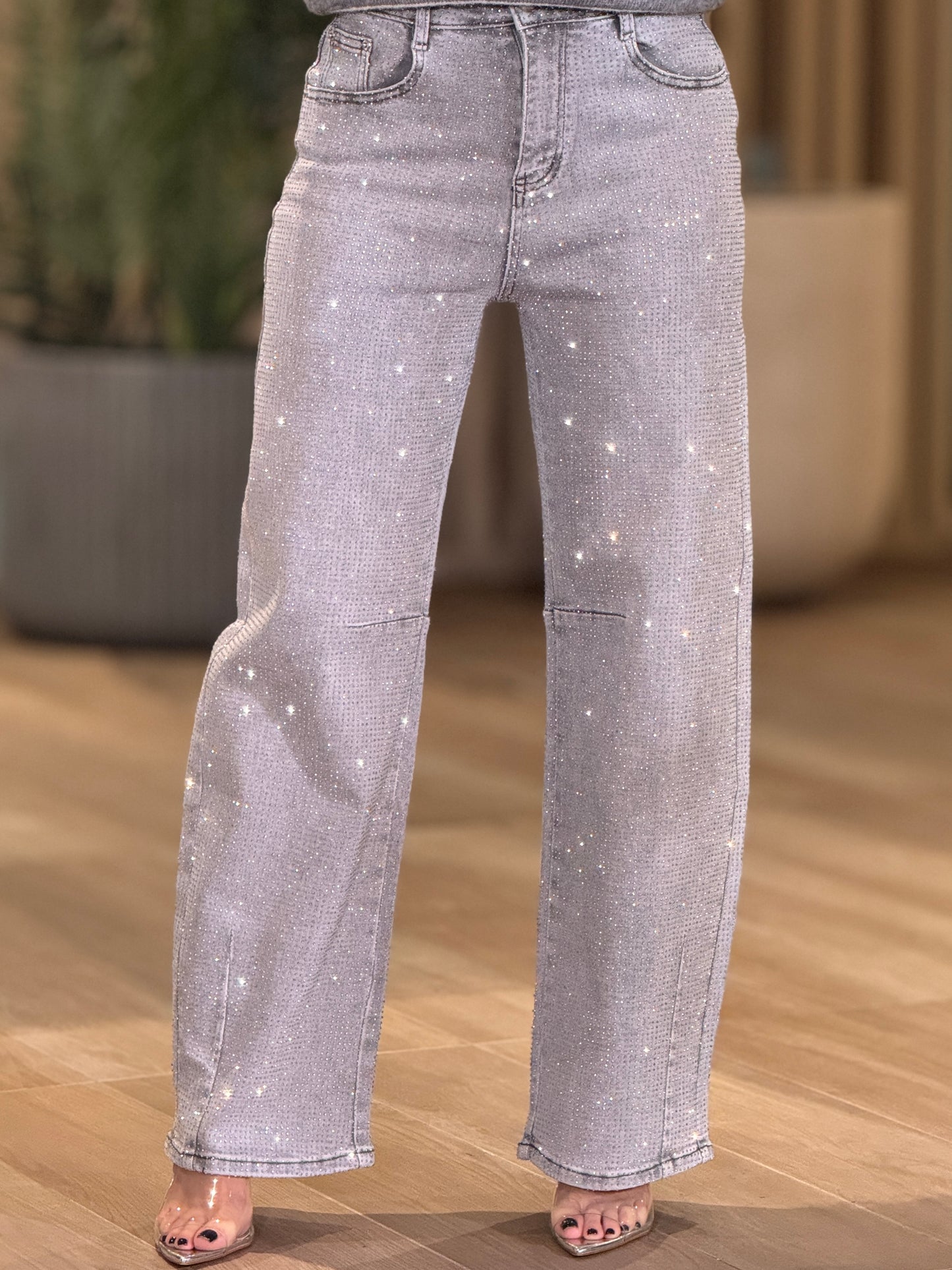 Nina Silver Denim Rhinestone Jeans
