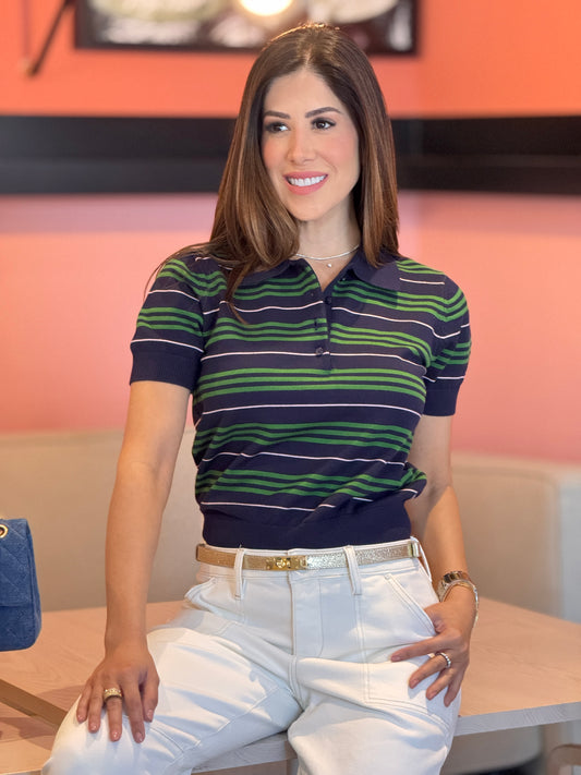 English Navy/Green Lines Chemise Top