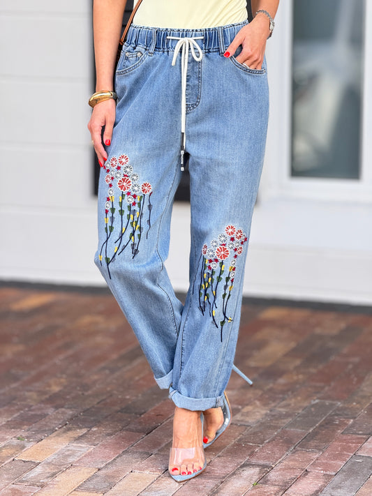 Giny Floral Middle Embroidery Jeans
