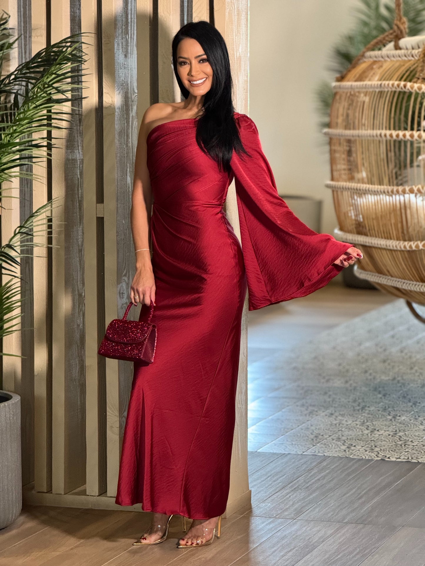 Norkys Burgundy Satin Dress Gala