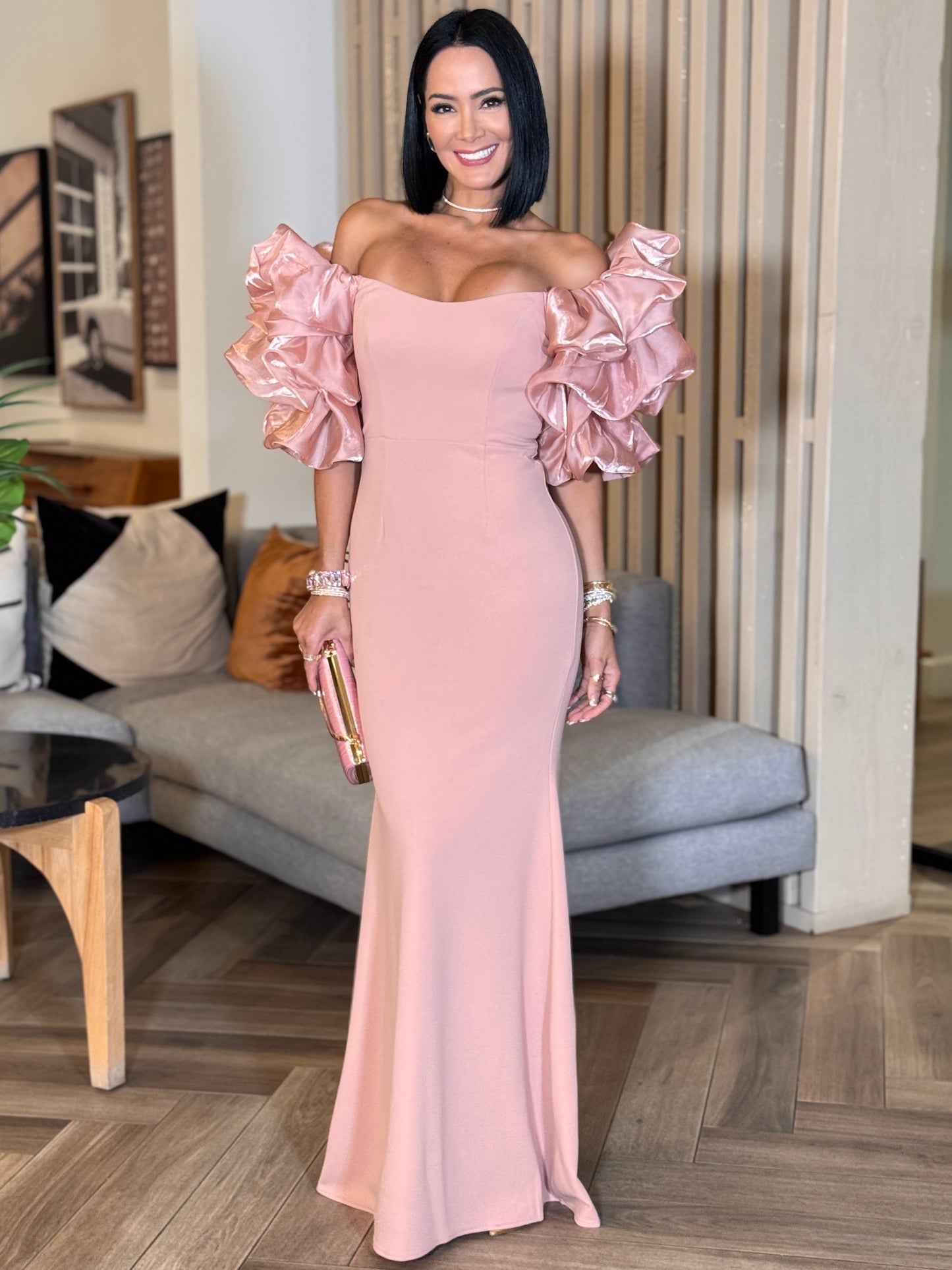 Meredith Pink Chiffon Arms Dress Gala