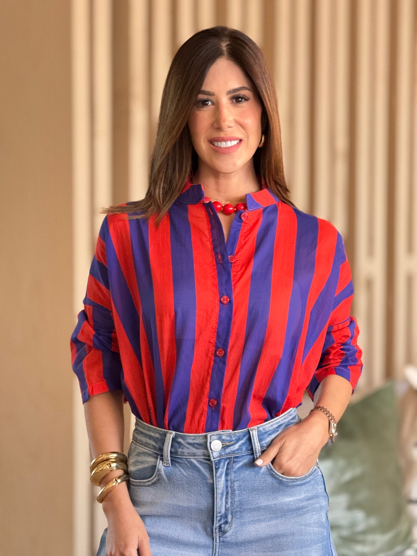 Blu Italy Blue/Red Sheer Top