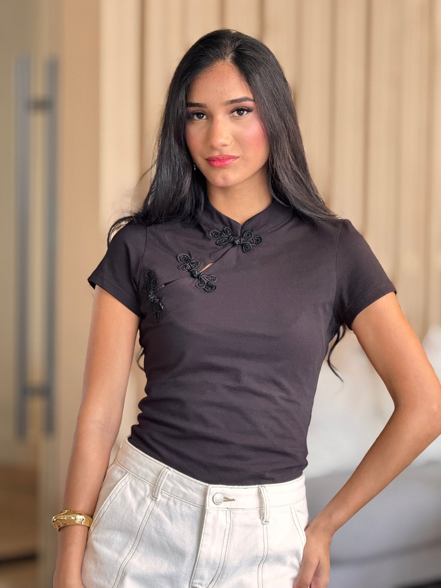 Hong Kong Black Neck Top