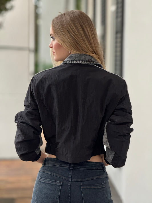 Cara Black Denim Jacket Top