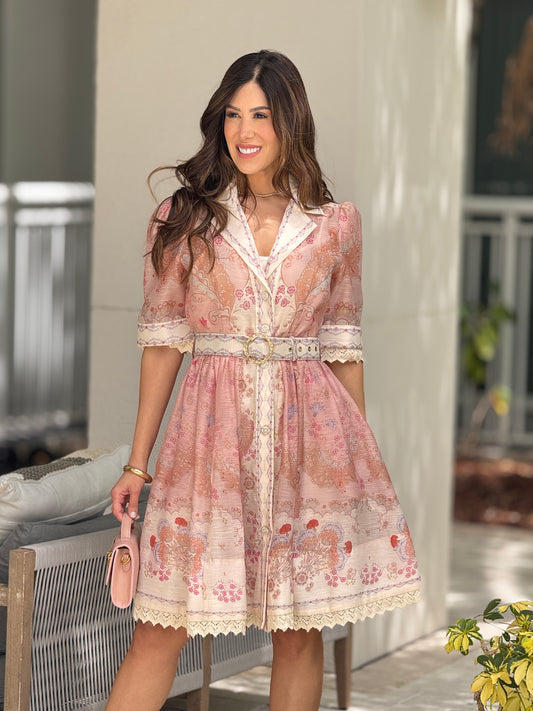 Gardenia Pink Print Sheer Dress