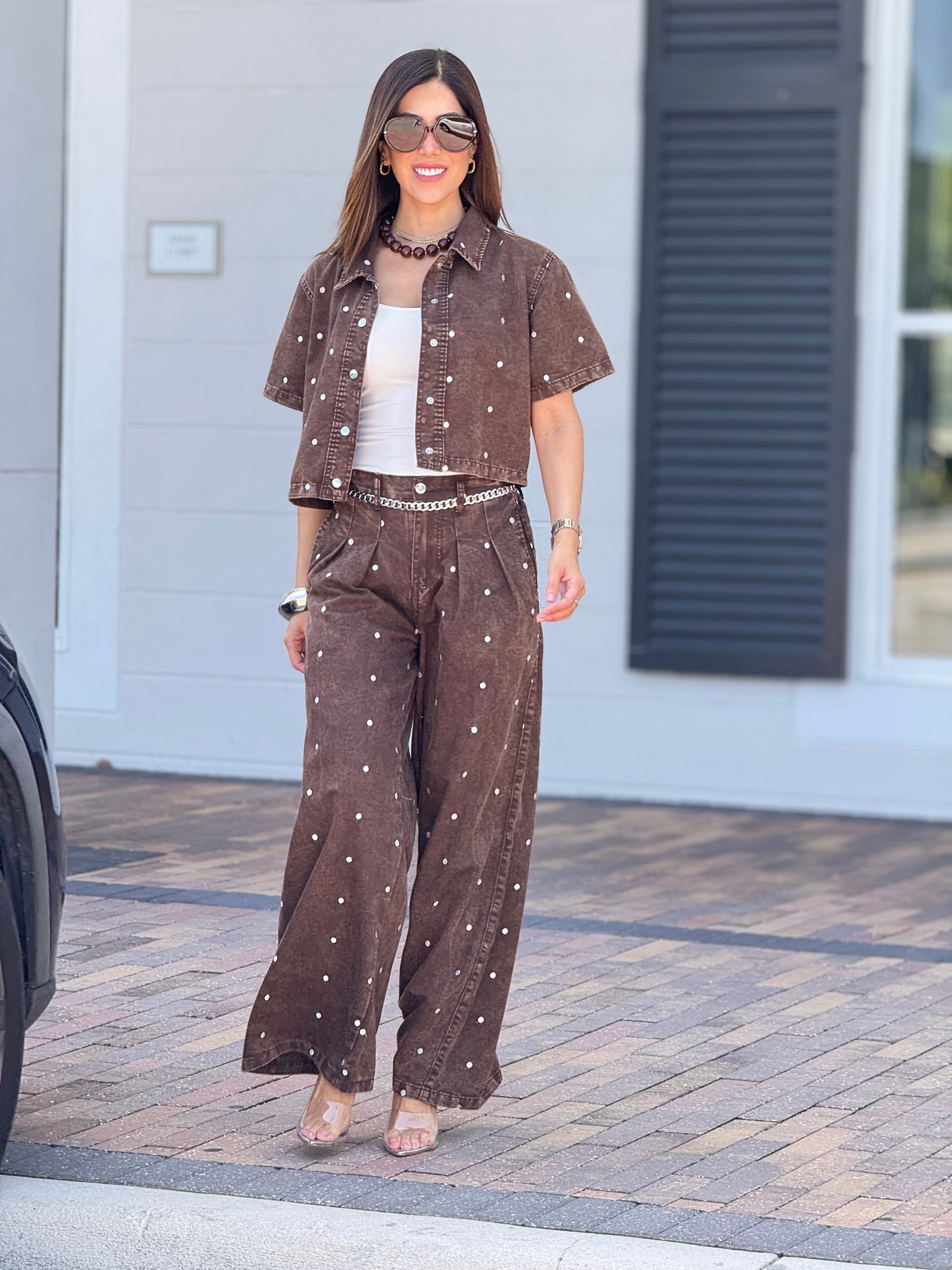 Muy Brown Denim Polka Dots Set