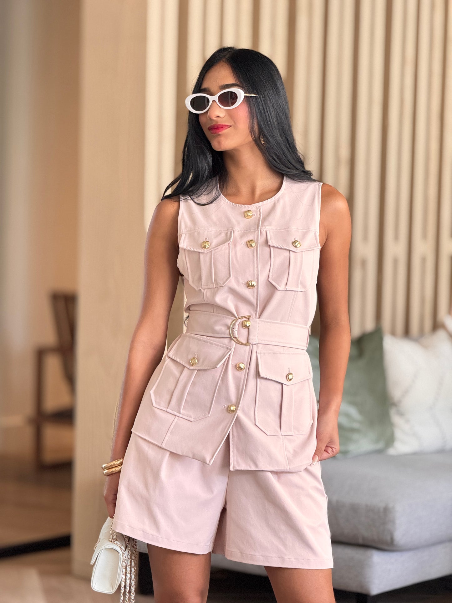 Voguish Pink Pockets Short Set