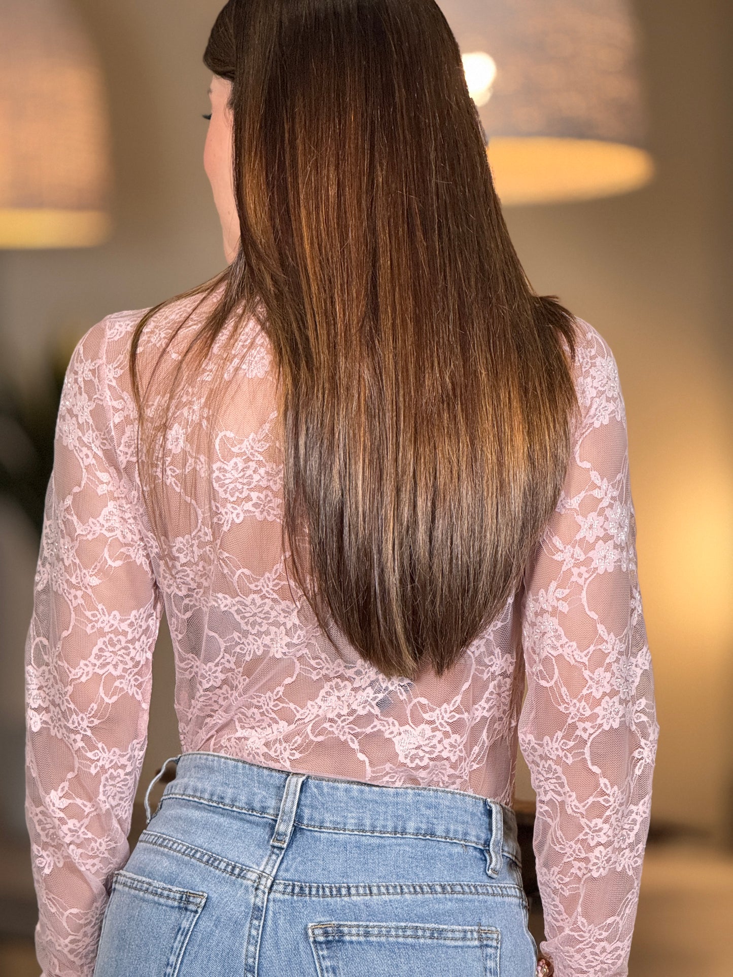 Nylon Pink Lace Bodysuit Top