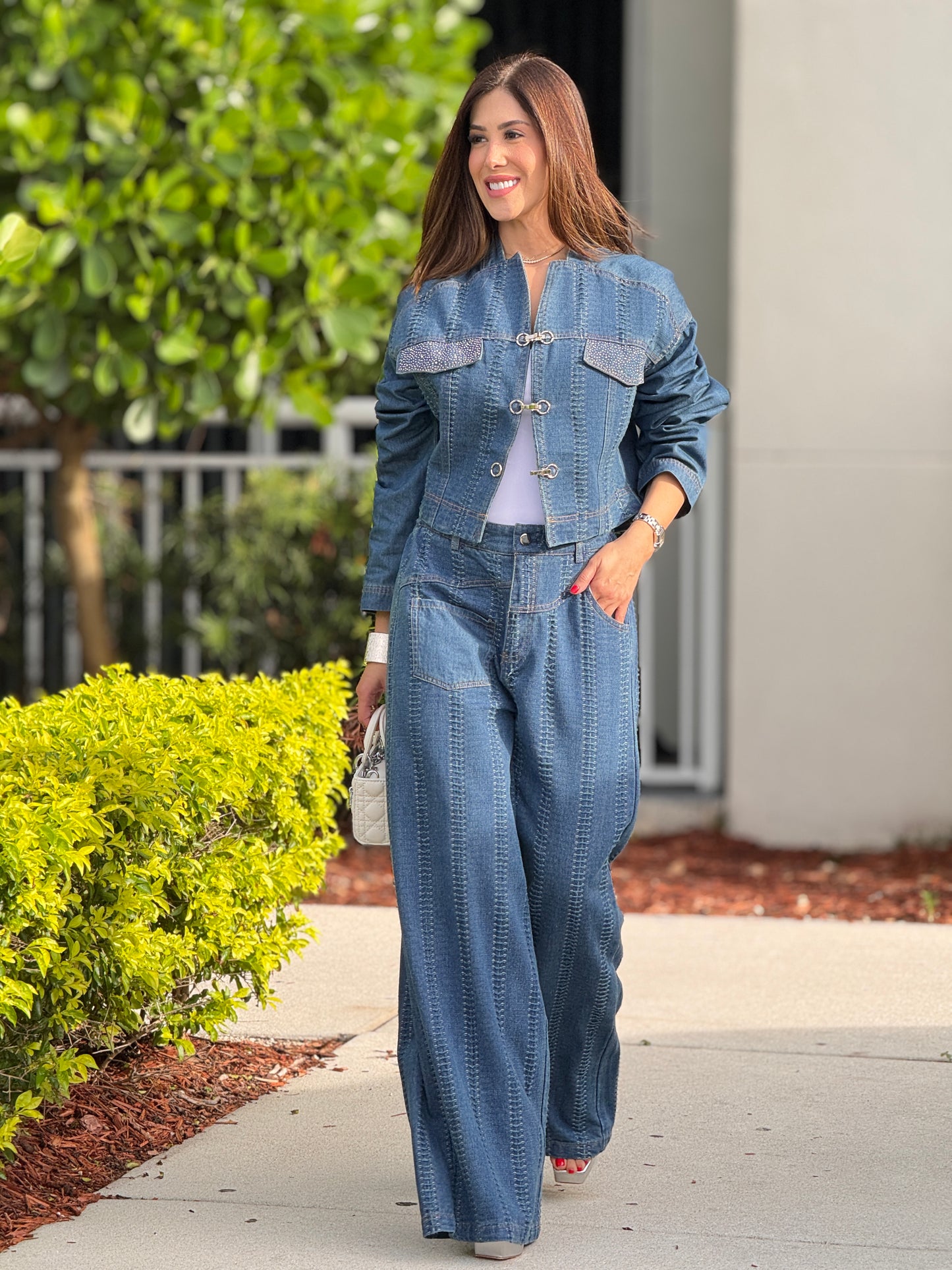 Perky Dark Denim Rhinestone Pockets Set