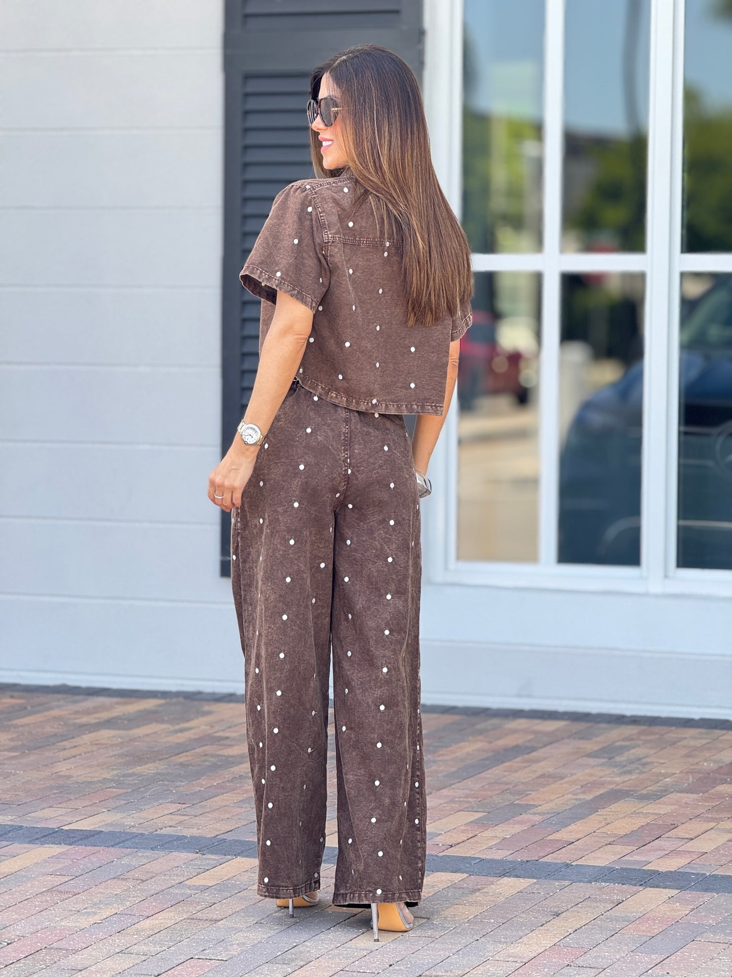 Muy Brown Denim Polka Dots Set