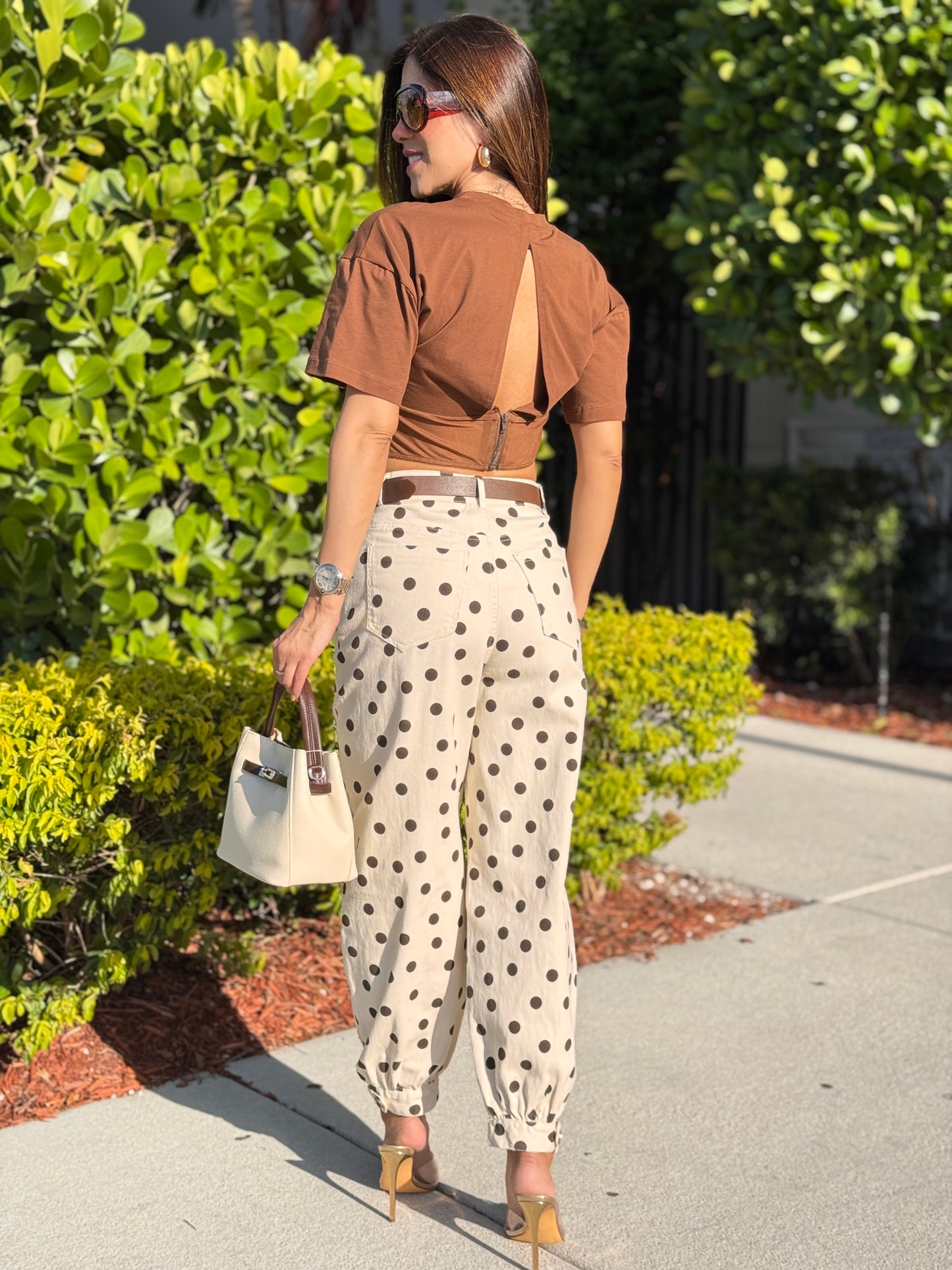 Nova Brown Tee Lace Crop Top