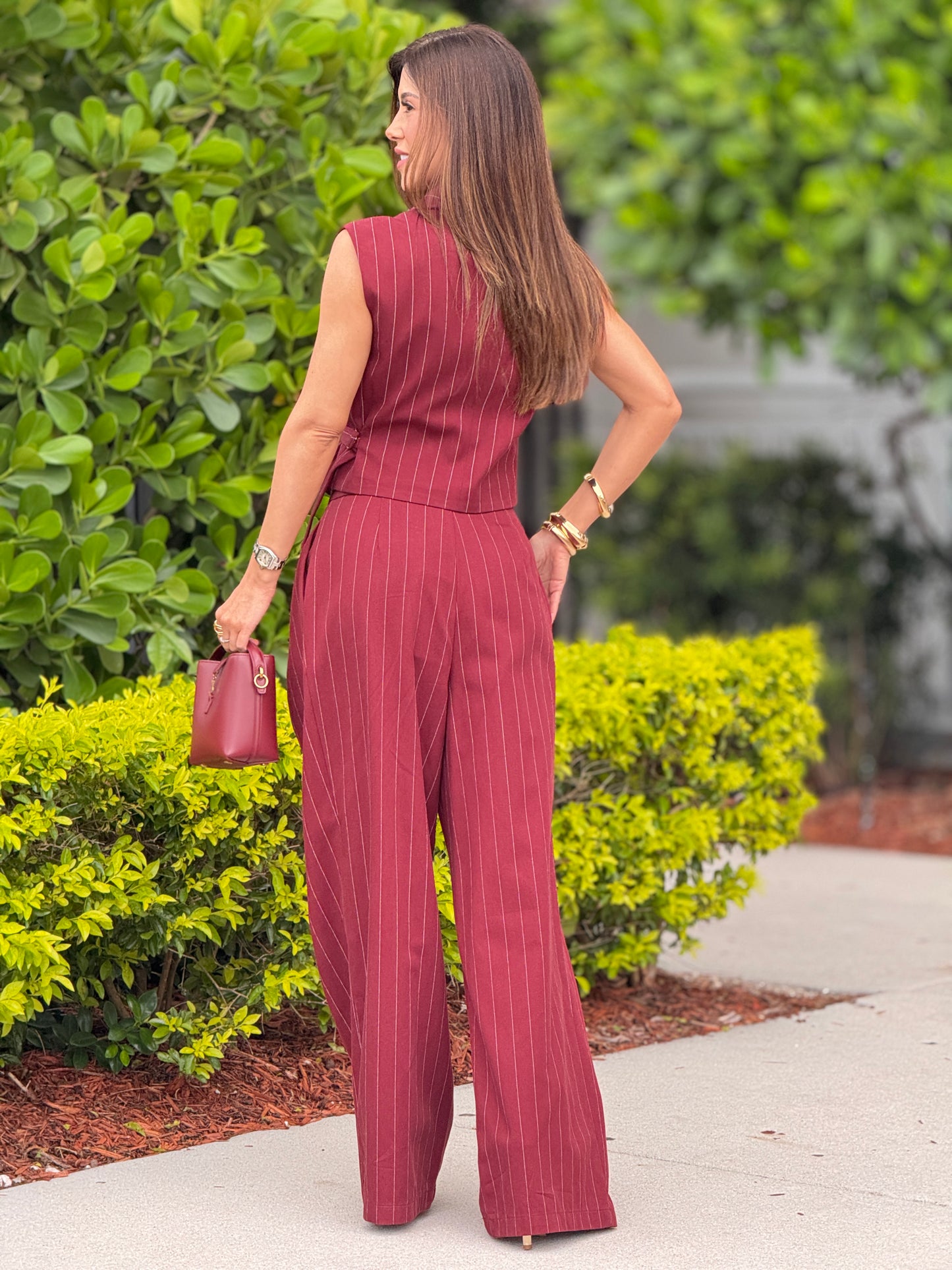 Lumi Burgundy Lines Vest Set