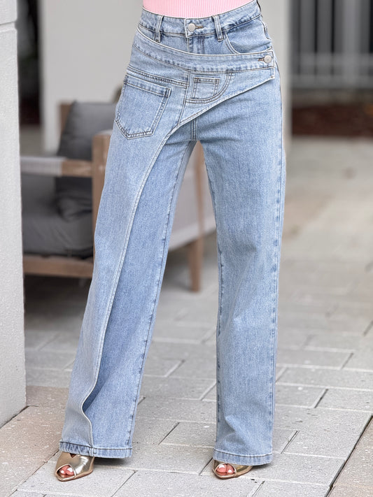 Perky Light Denim Crossed Jeans