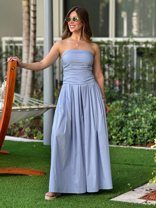 Erika Blue Strapless Jumpsuit