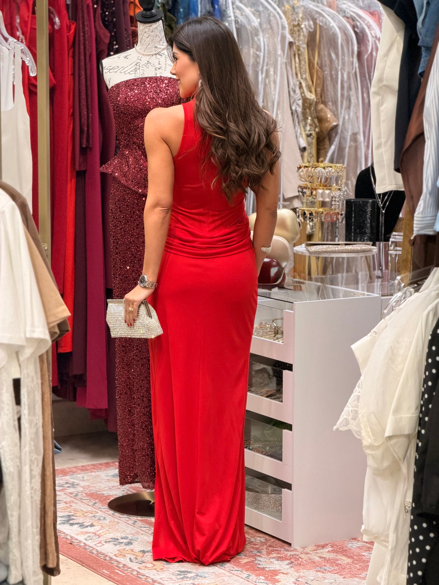 Luxxie Red High Neck Gala