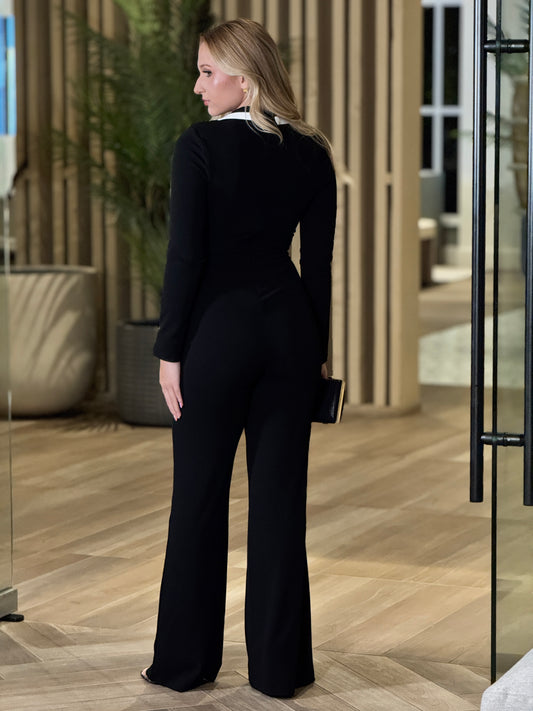 Valen Black/White Long Sleeve Jumpsuit