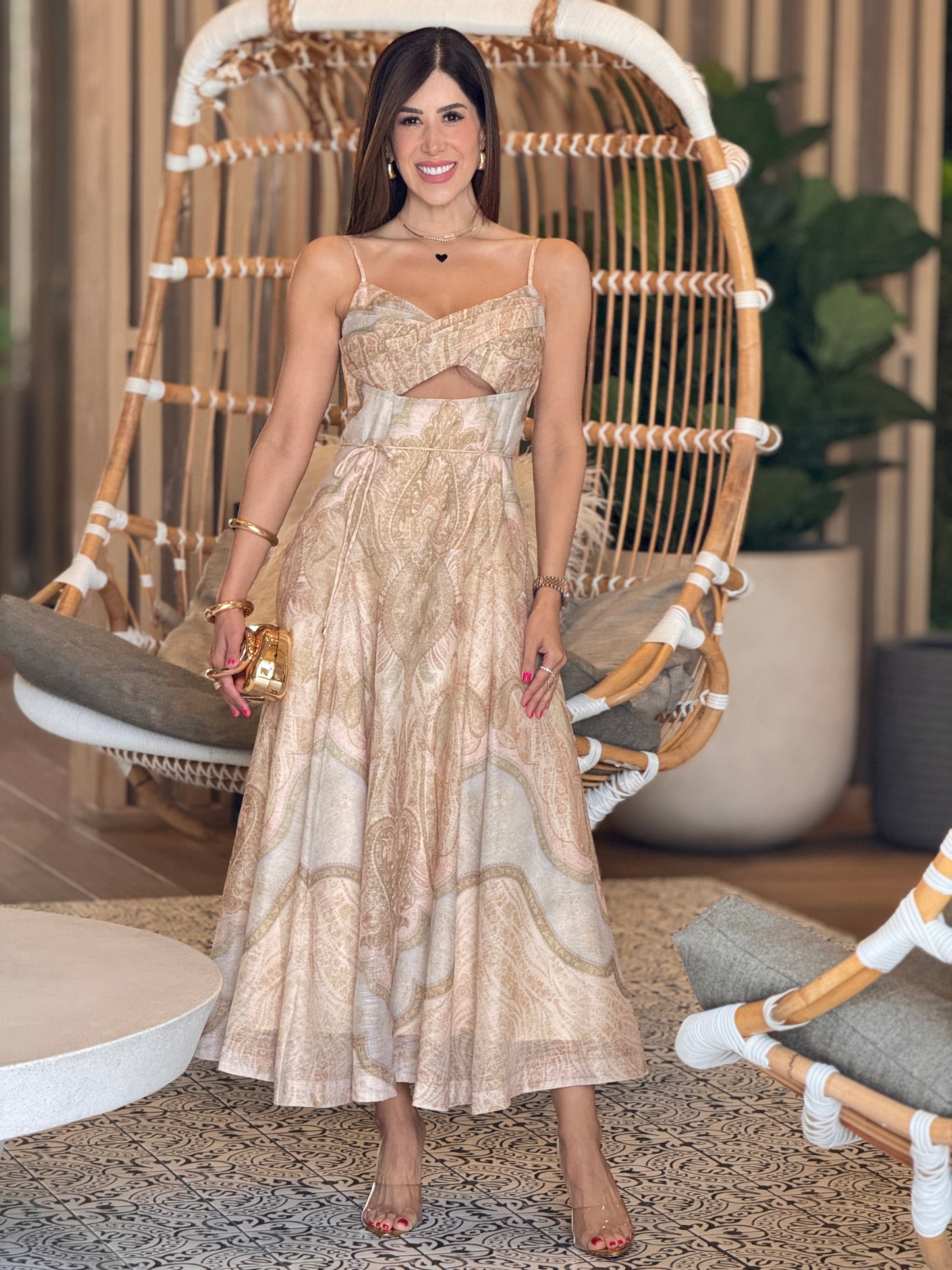 Gardenia Sandy Beige Print Dress