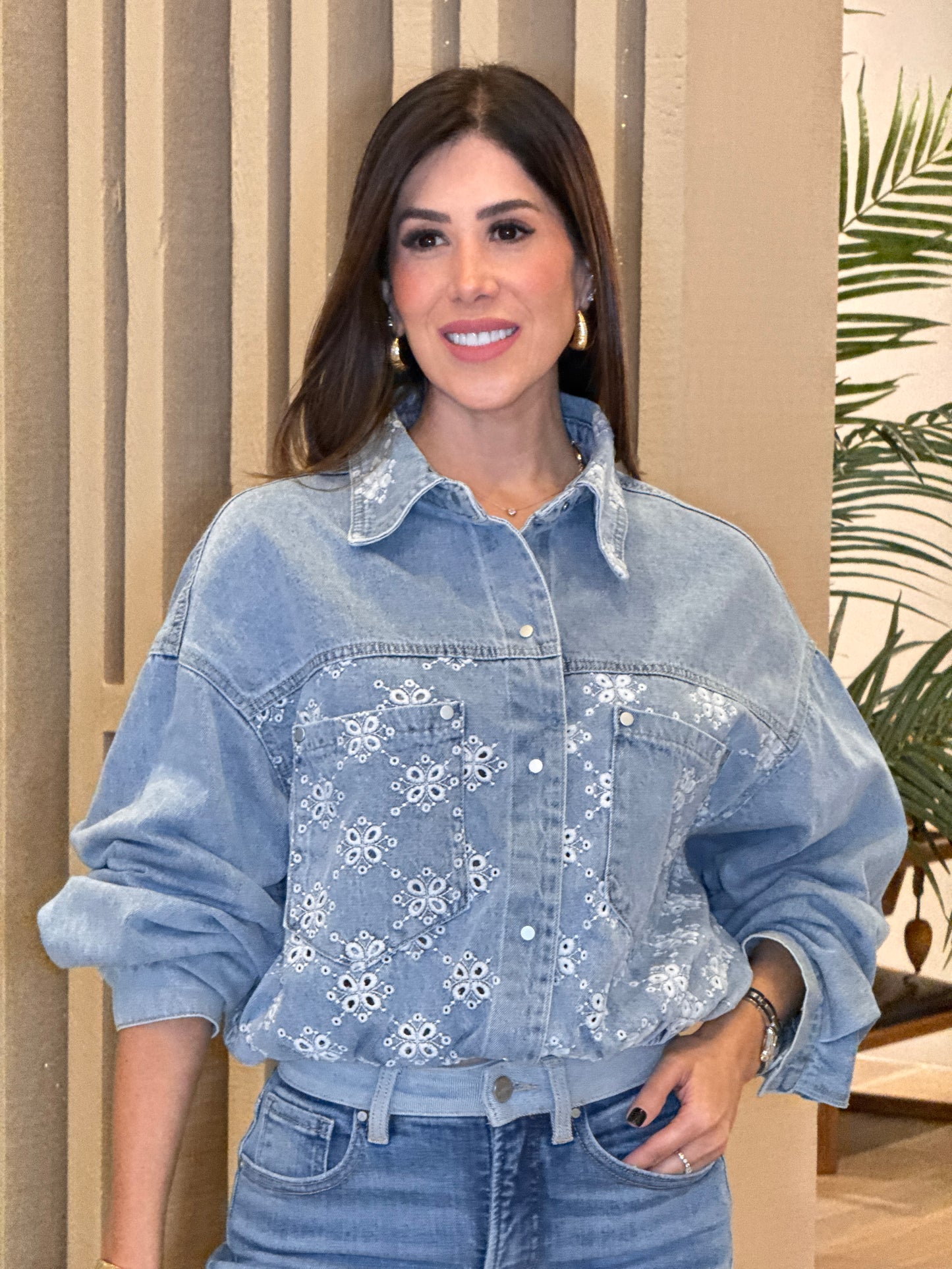 Fiery Light Denim/White Embro Jacket Top