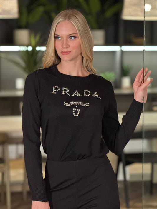 Marfa Black Rhinestone Sweater Top