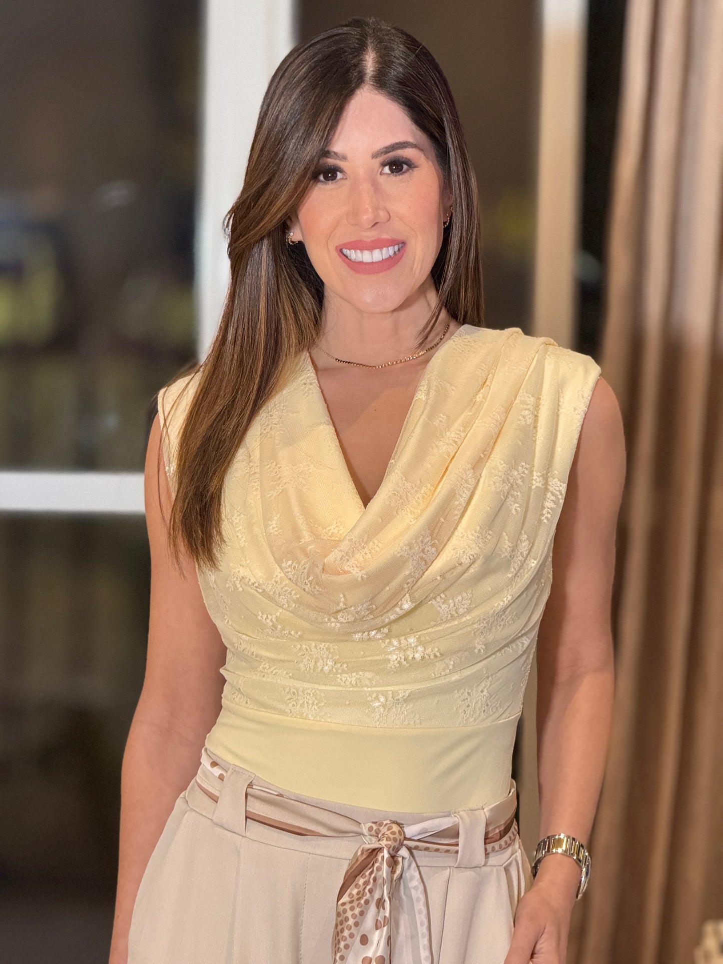 Italy Yellow Lace Bodysuit Top