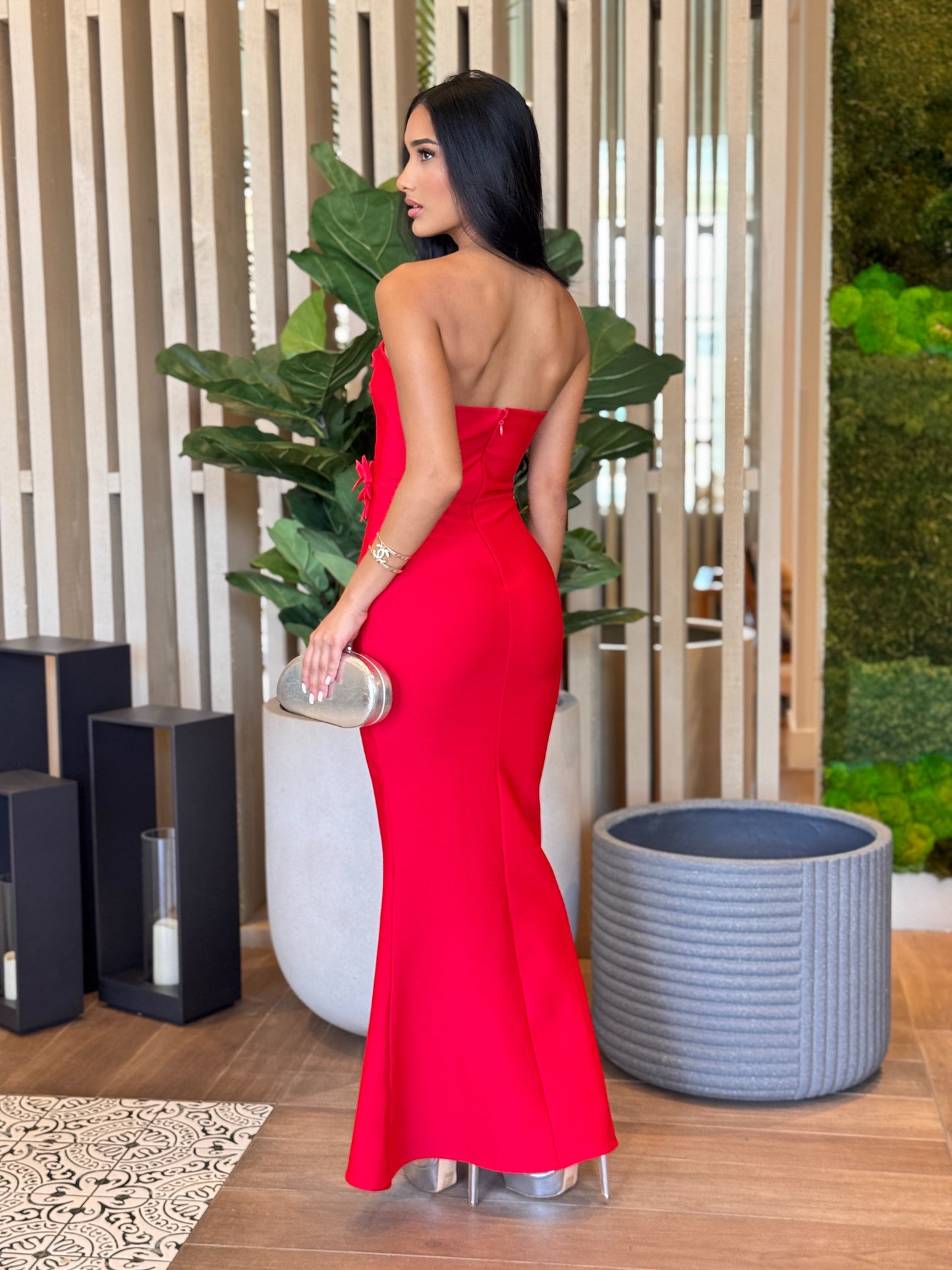 Rivera Red Floral Bandage Dress Gala