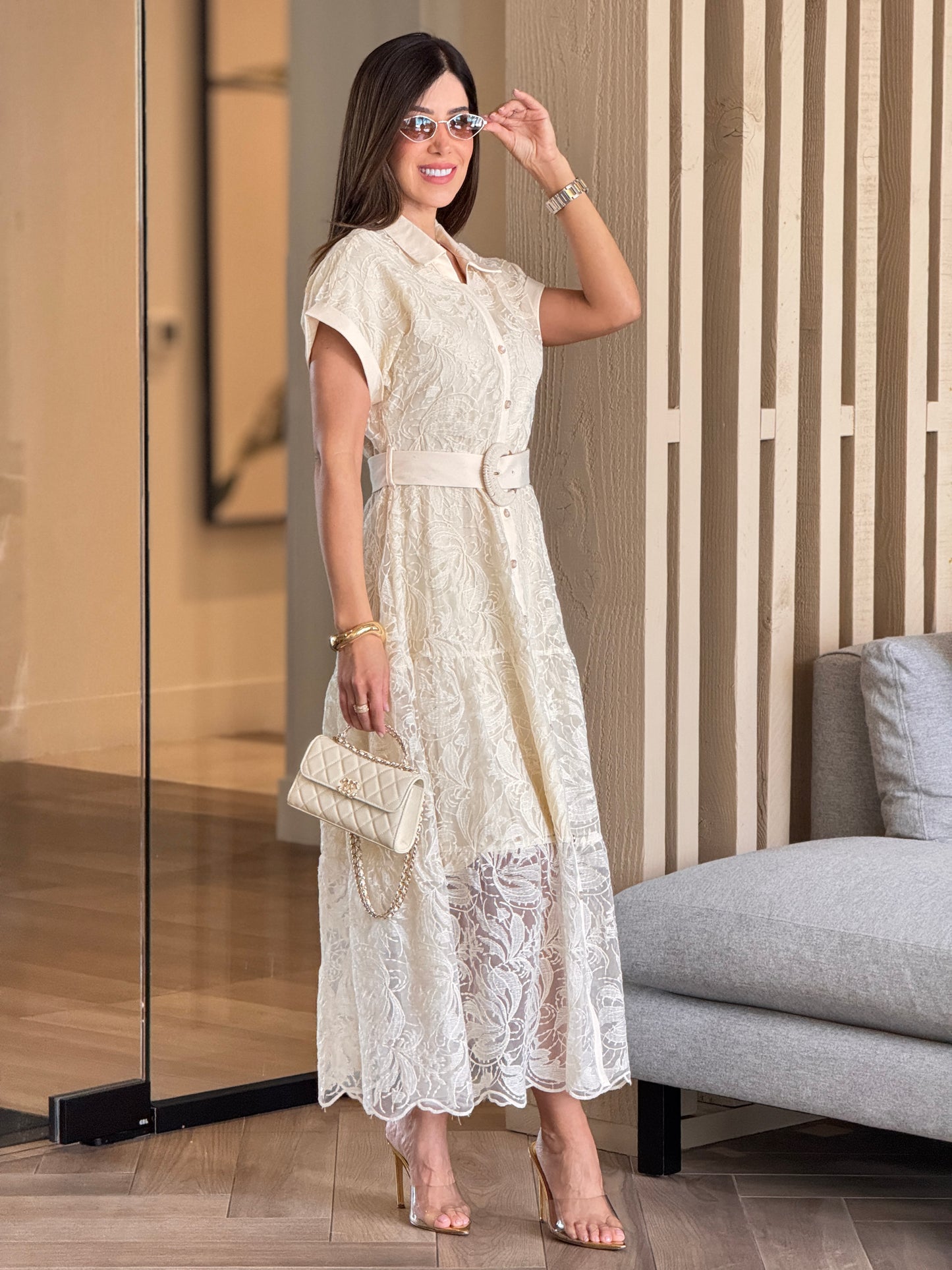 Taelyn Ivory Embroidery Sheer Dress