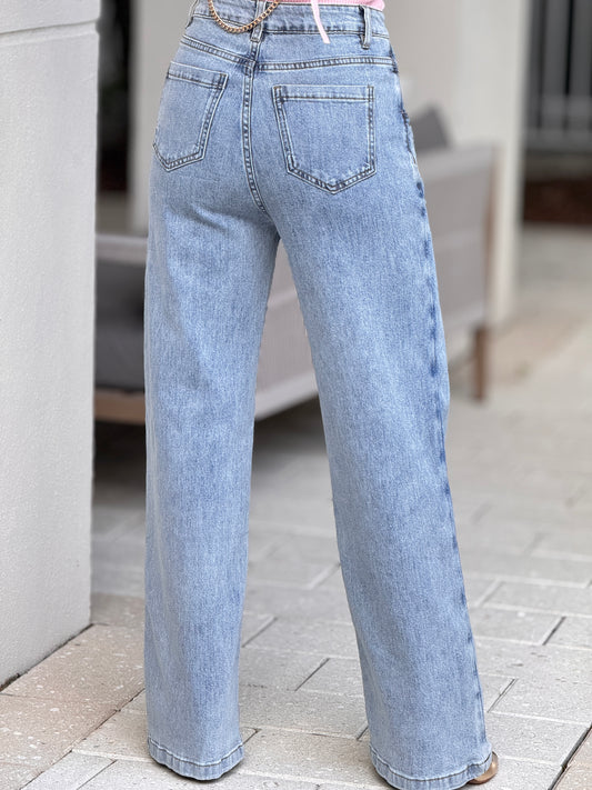Perky Light Denim Crossed Jeans