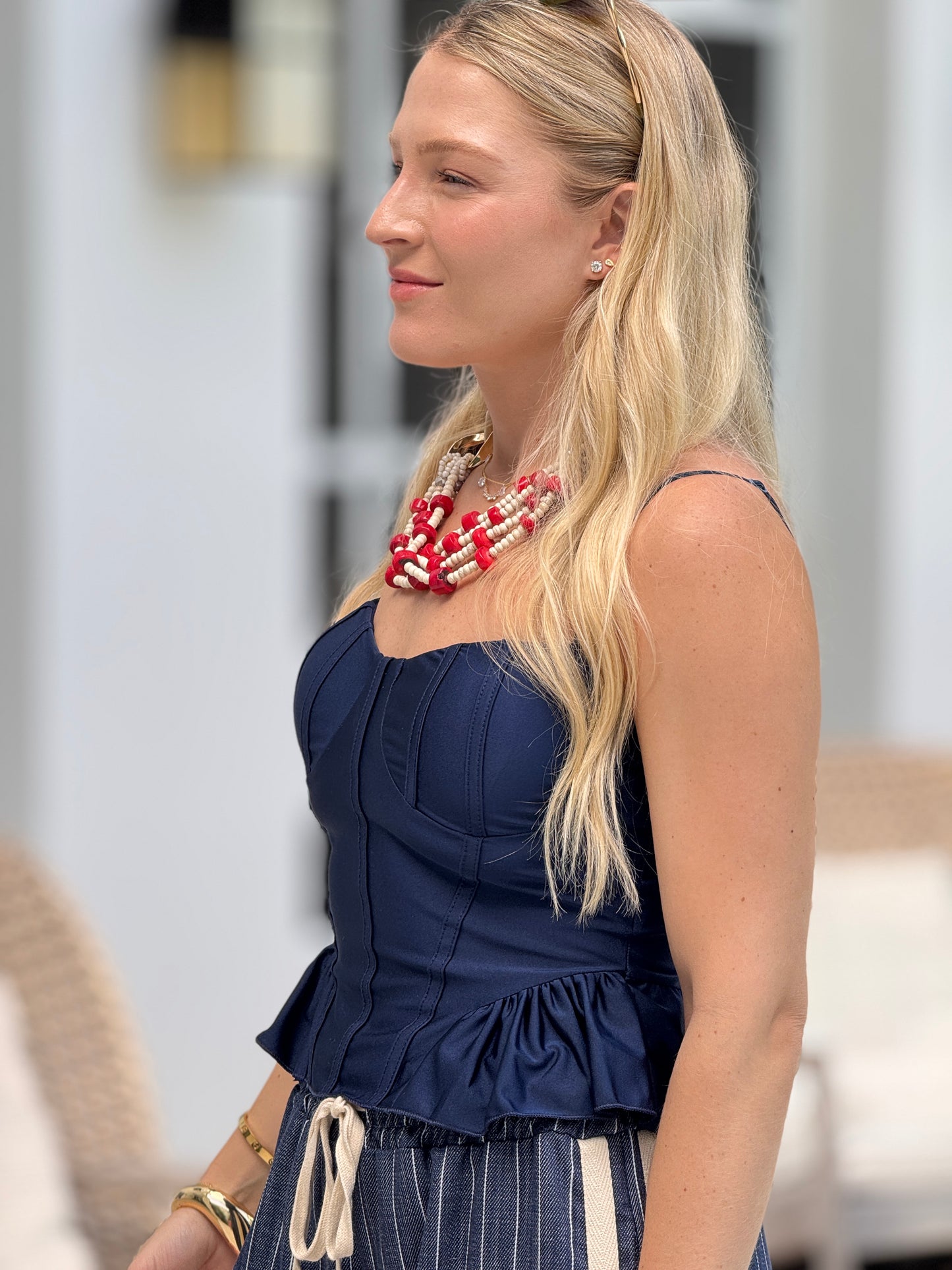 Italy Navy Peplum Cropped Top