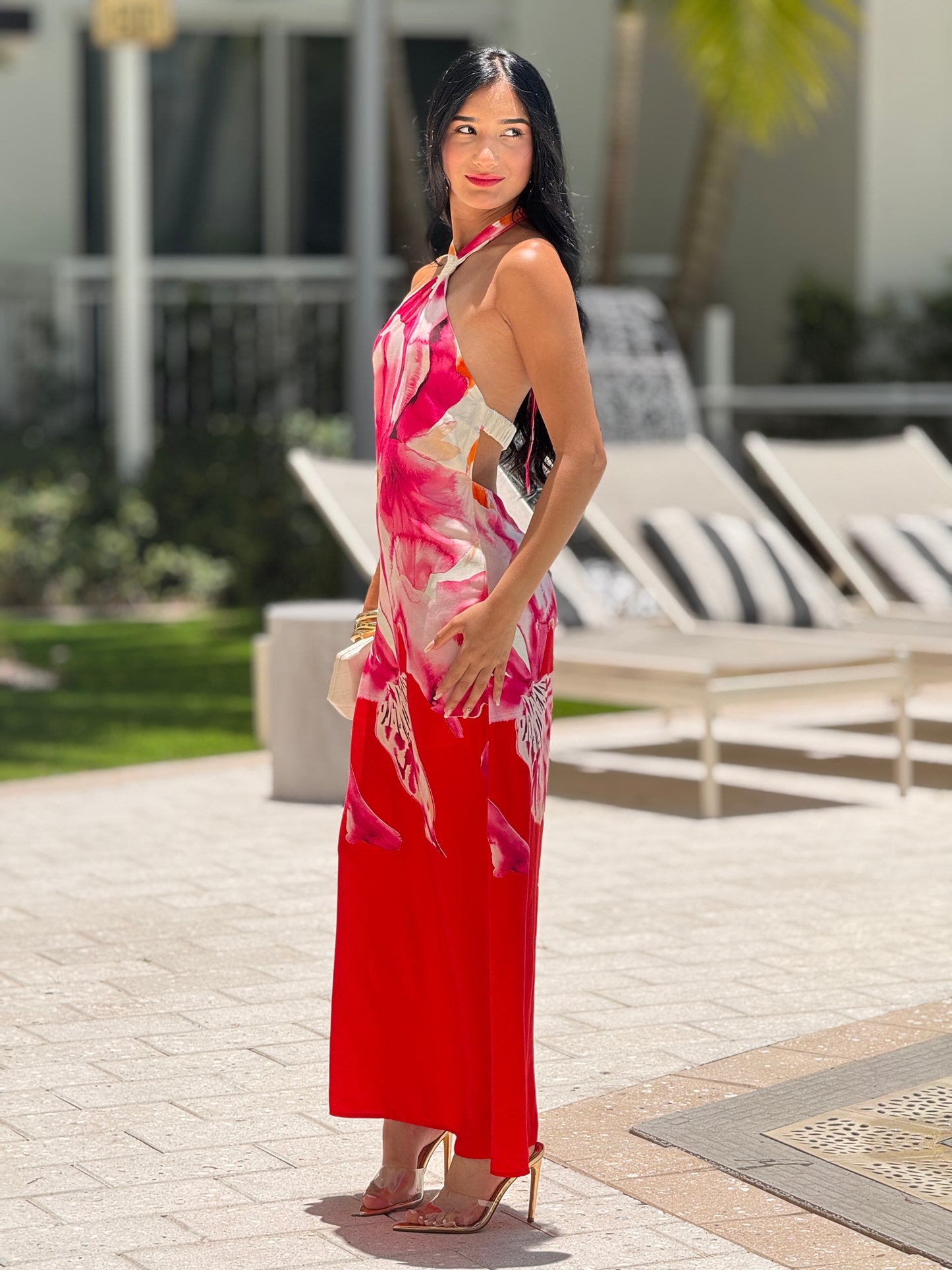 Acoa Hot Pink Floral Print Dress