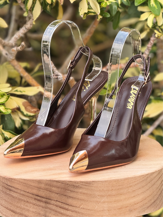 Riven Brown Gold Heels