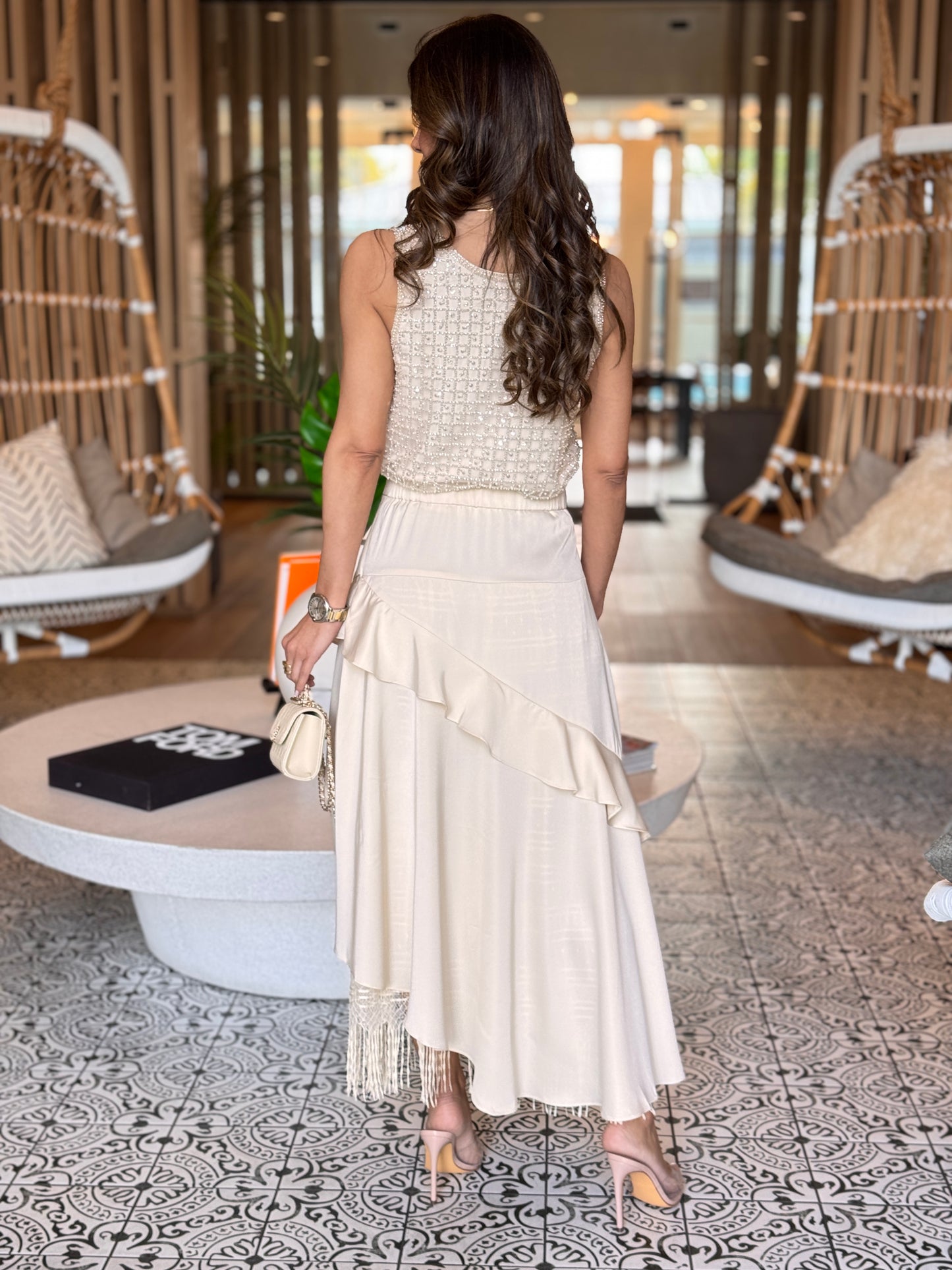 Filipa Ivory Square Embellished Top