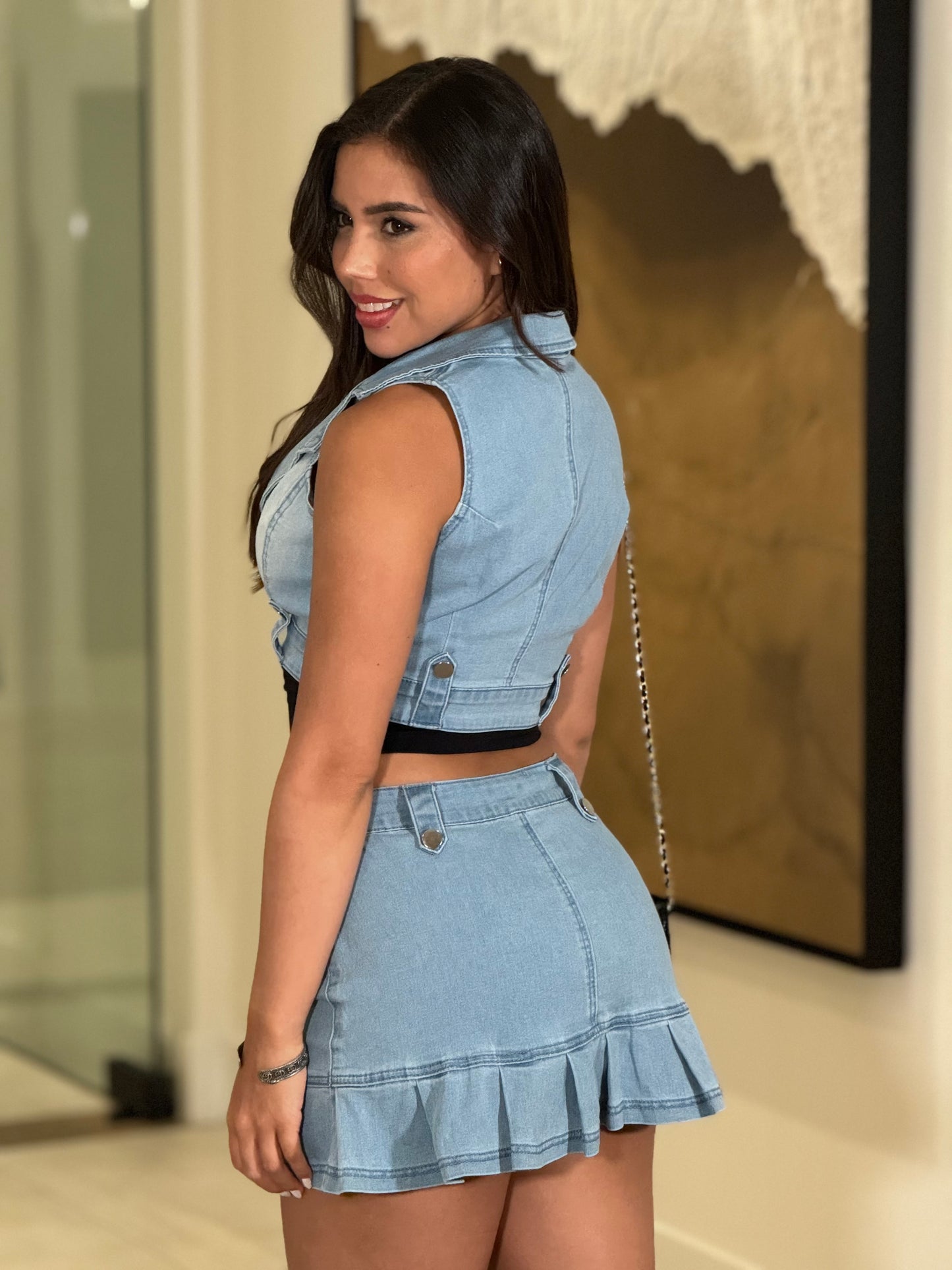 Michelle Denim Skirt+Vest Set