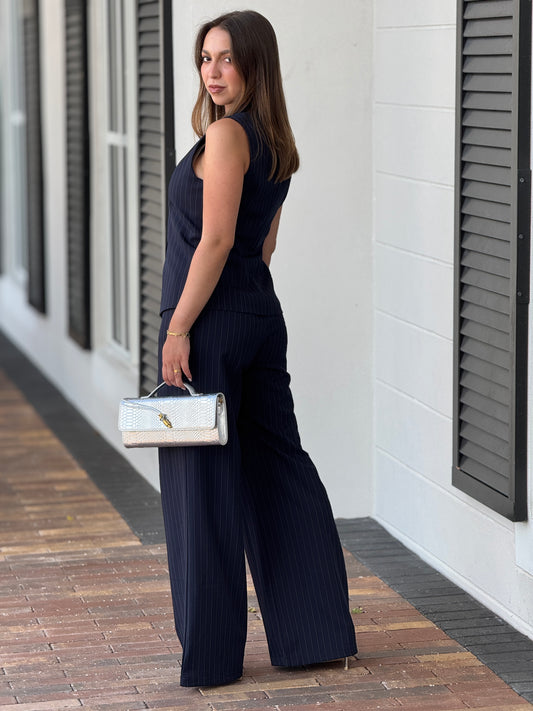 Meredith Navy Lines Vest Set