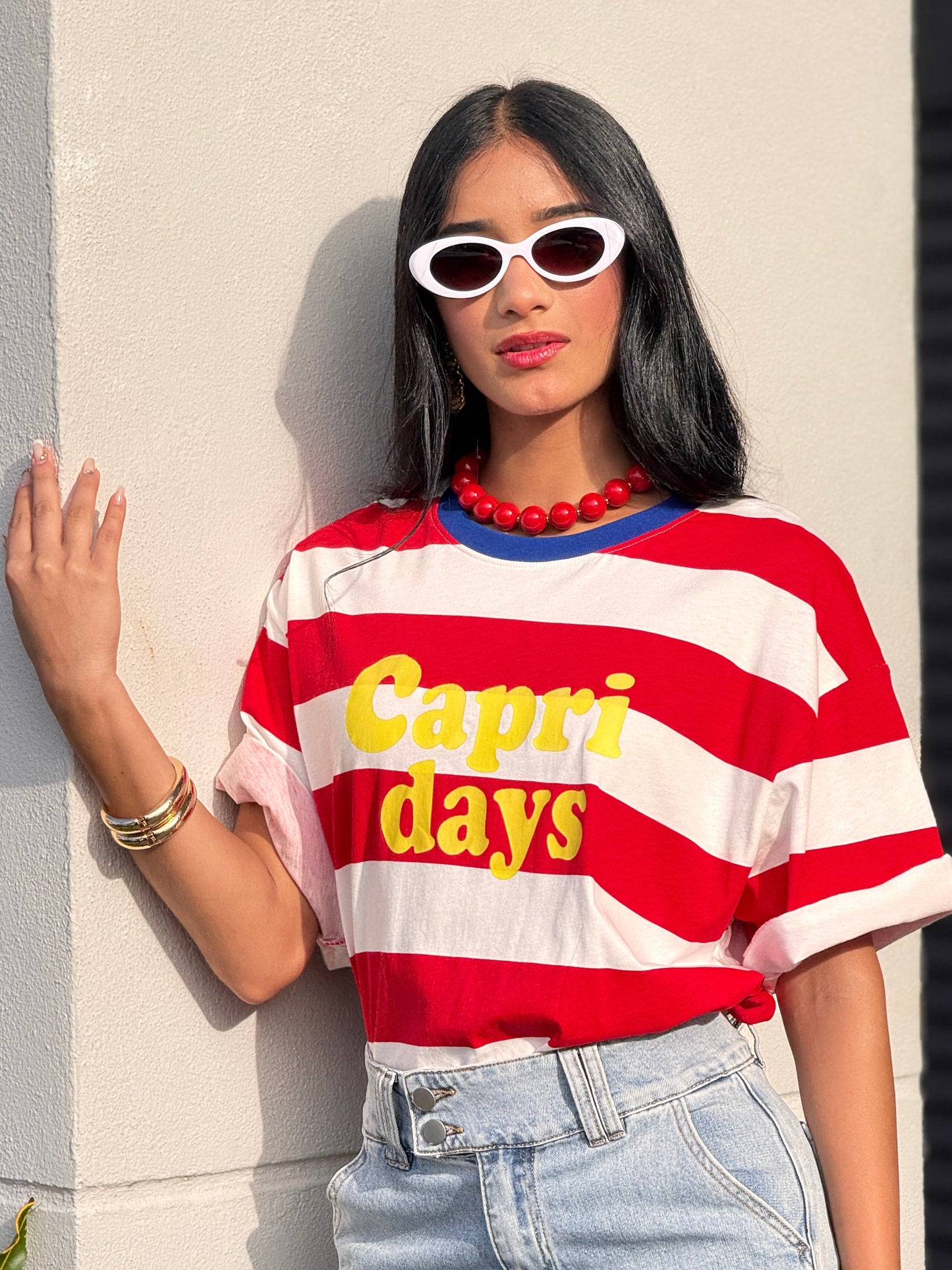Capri Days White/Red Lines T-Shirt