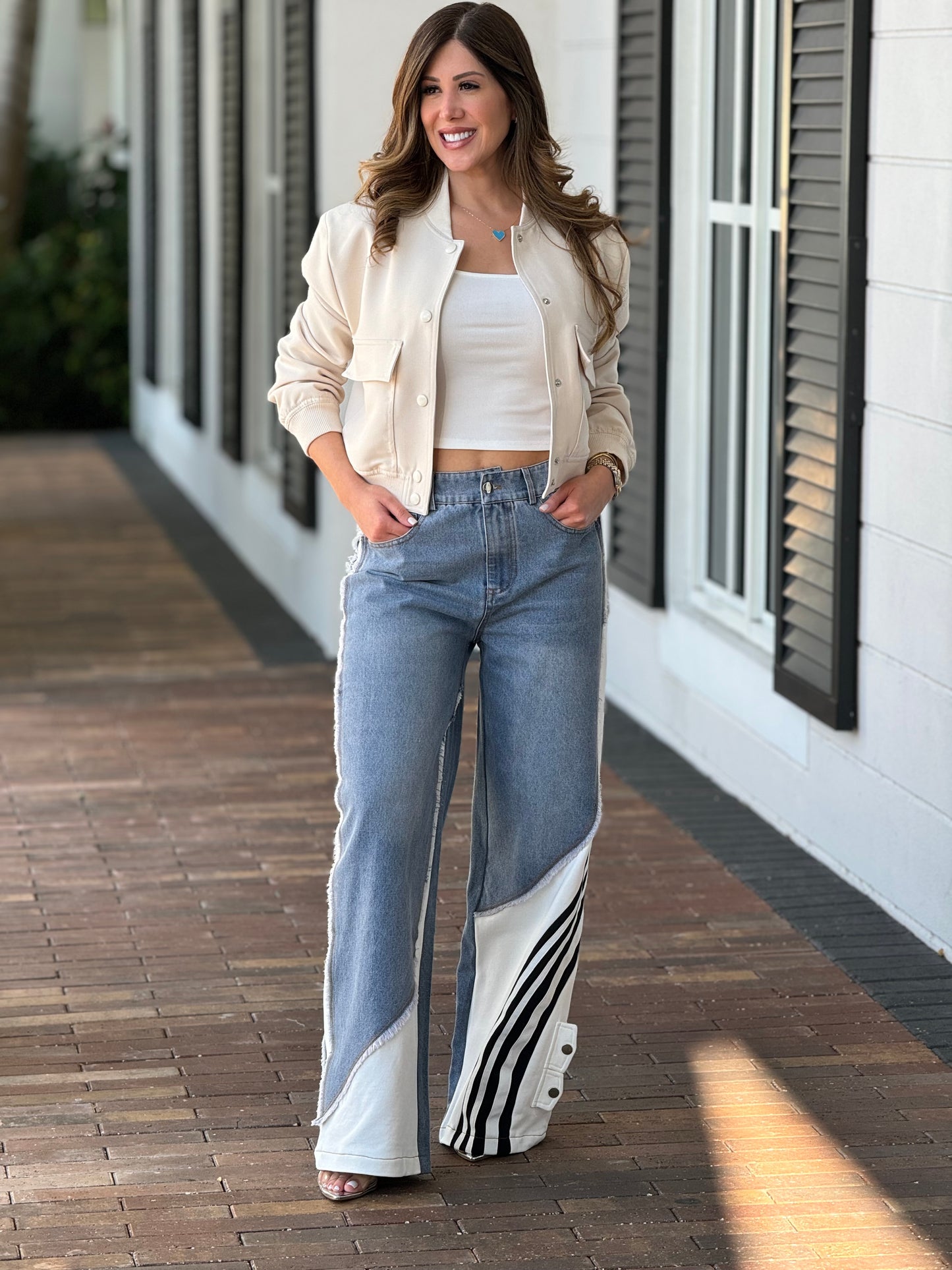 Melanie Denim/White Lines Pants