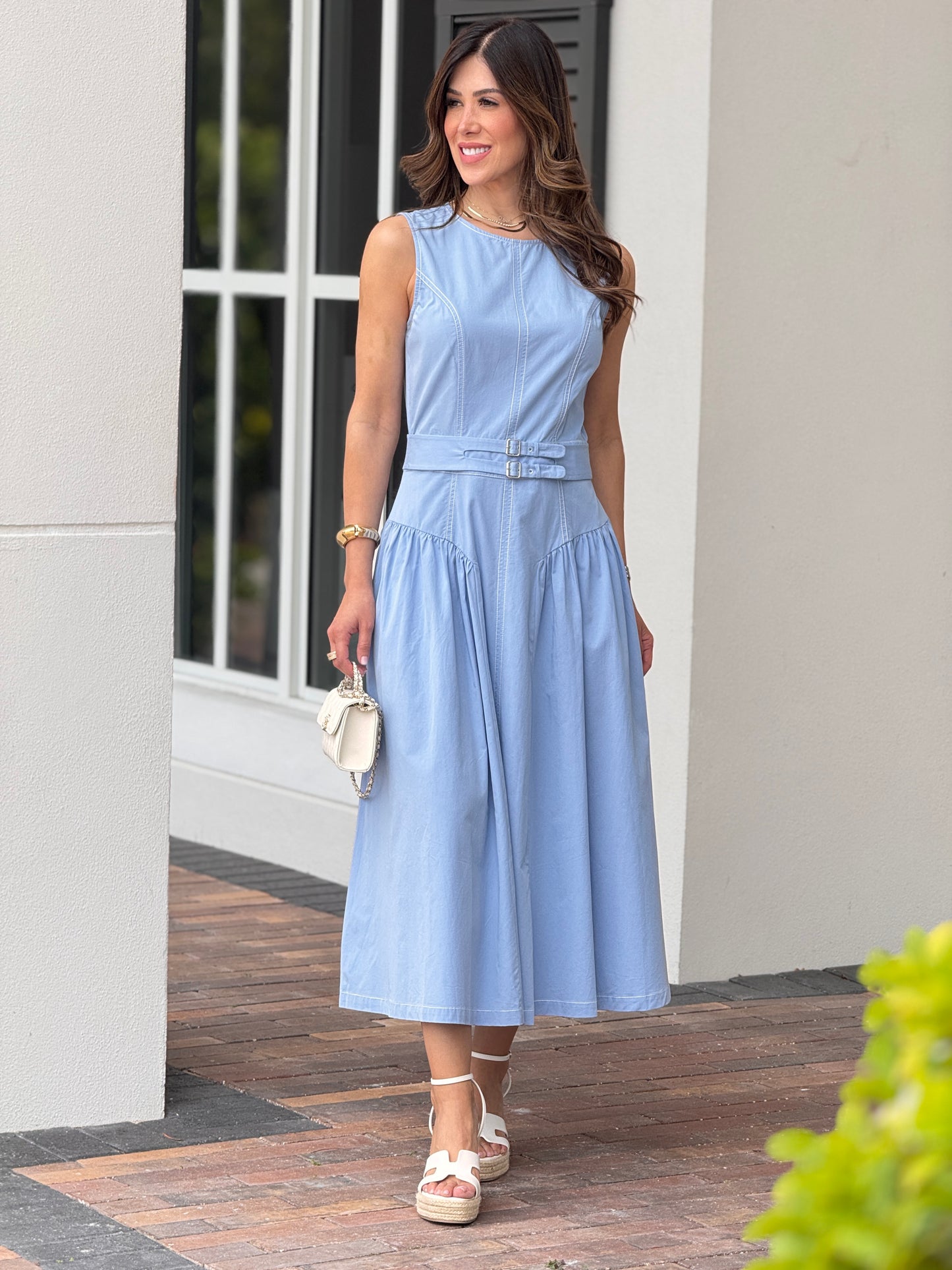 Strut Blue Stitch Chambray Midi Dress