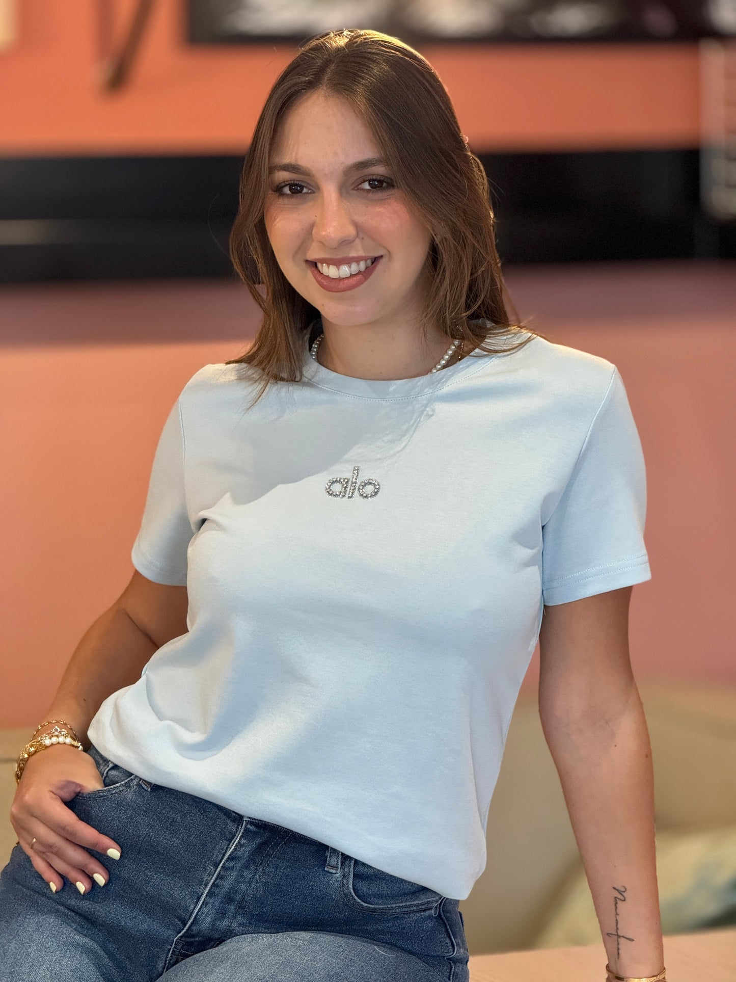 Lalo Blue Rhinestone Logo T-Shirt