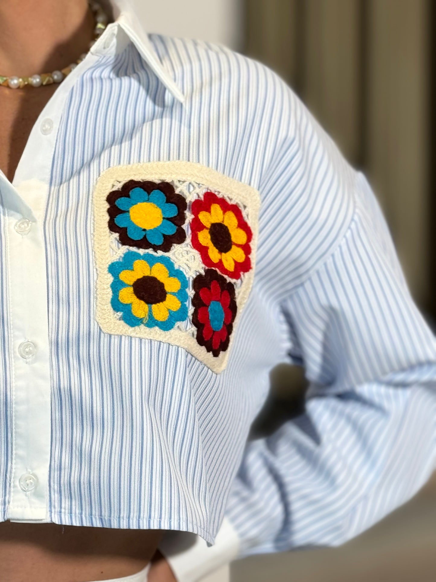 Dixie Blue Lines Embroidery Pocket Shirt