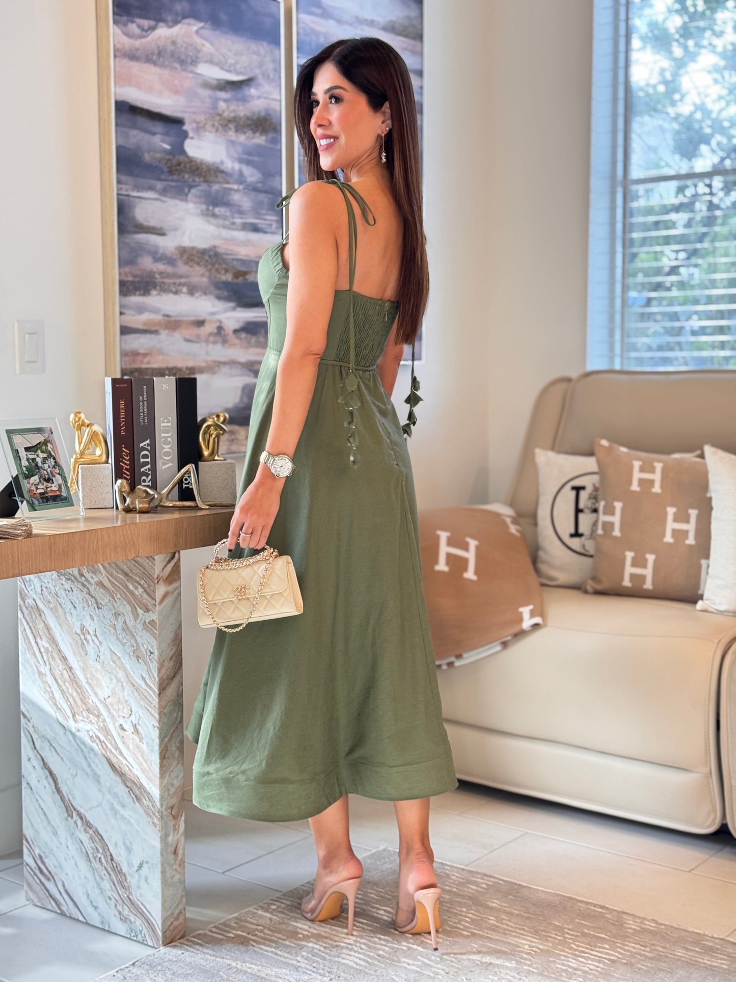 Gardenia Green Petals Midi Dress