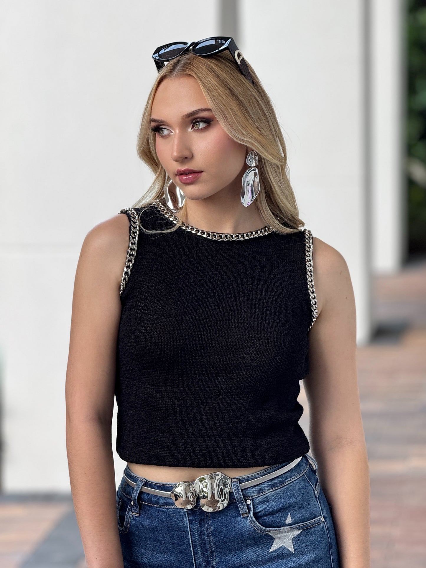 Fifty Black Silver Chain Knitted Top