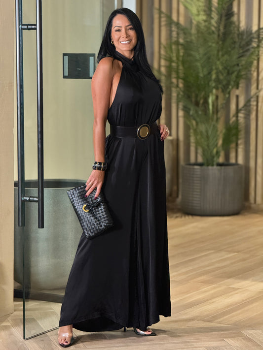 Italian Black Satin Jumpsuit